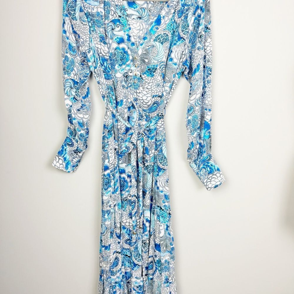 MELISSA ODABASH | Blue & White Long Sleeve Maxi Dress Women’s Size Medium